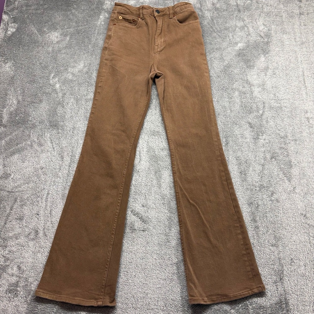 Motel Denim Flare Jeans Womens S Brown Good High Waisted 70s Style Pants‎